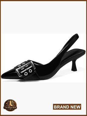 Leather Kitten Heel Pumps with Buckle Strap D'Orsay Dress Shoes